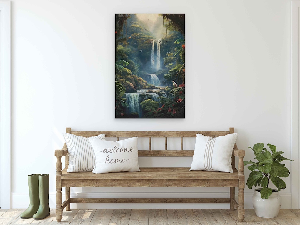 Jungle Waterfall Tropical Landscape Art Print - Image 2