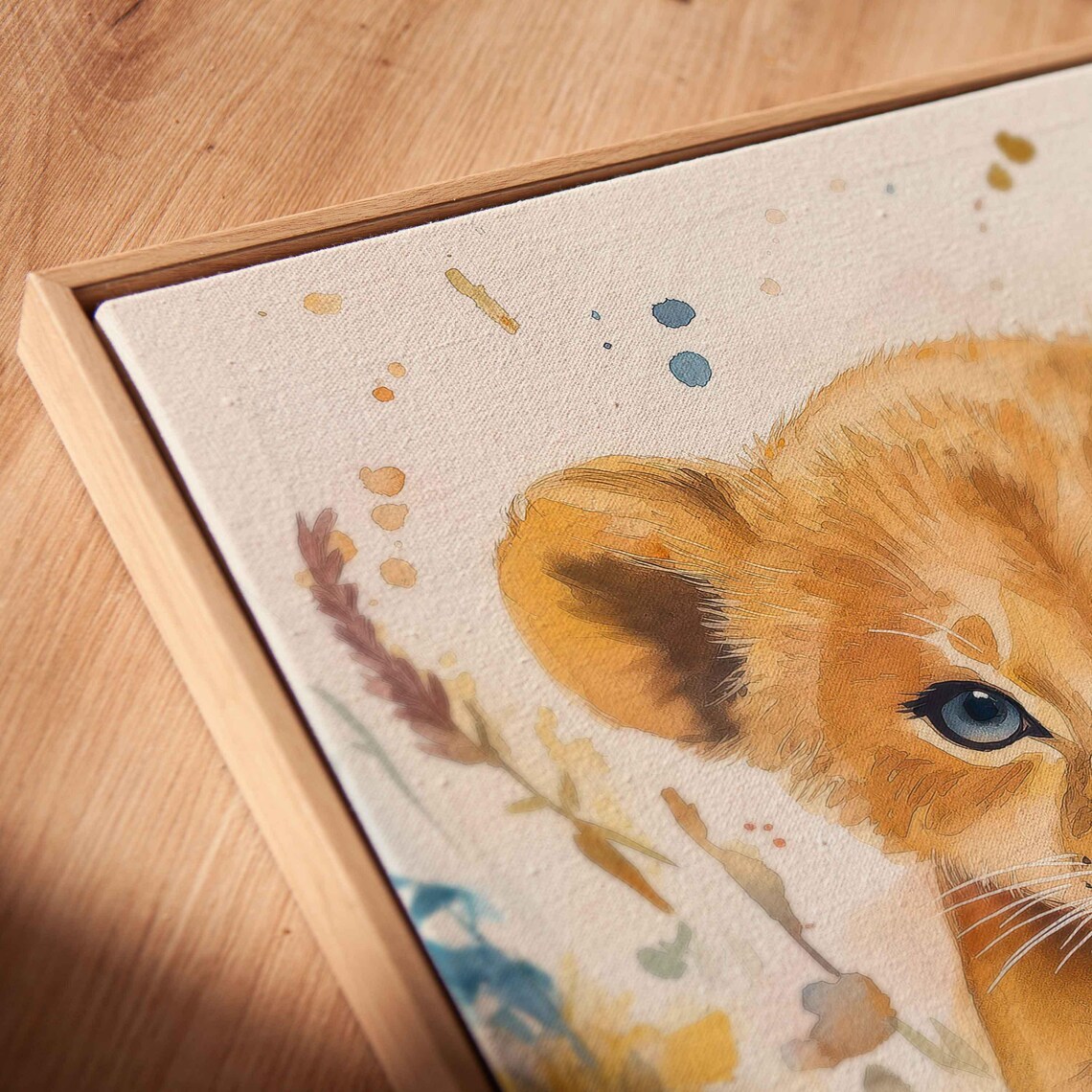 Lion Cub Playing In Wildflowers Watercolor Baby Animal Nursery Poster - Image 2