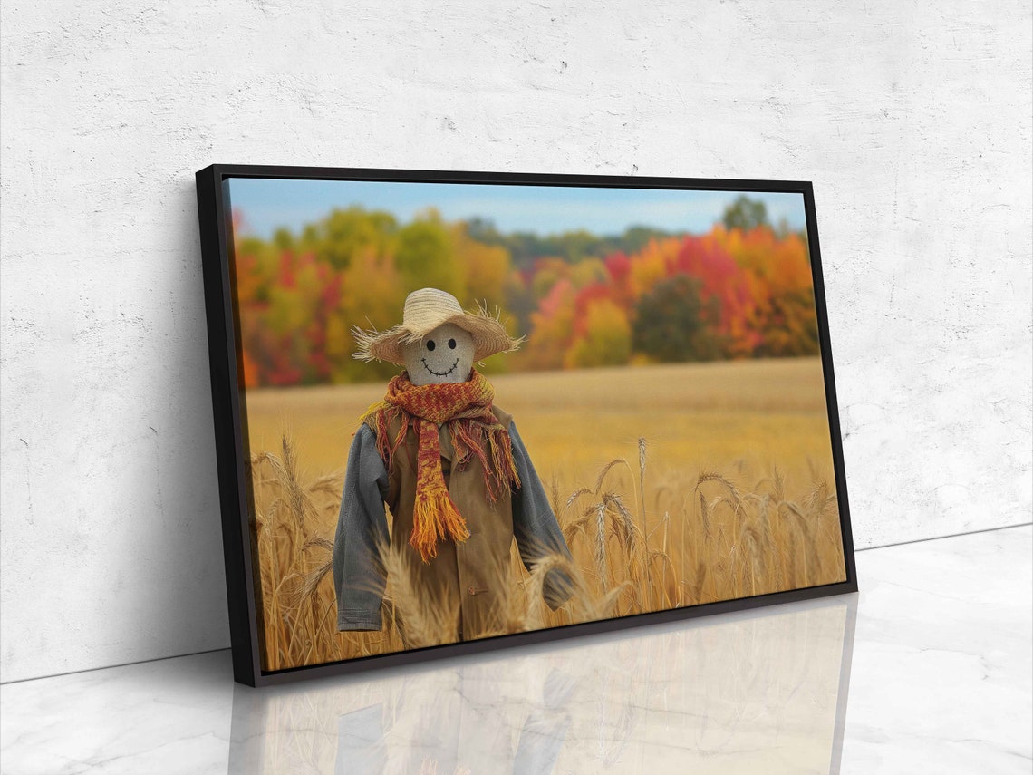 Friendly Scarecrow In Golden Wheat Field With Autumn Trees Poster - Image 4