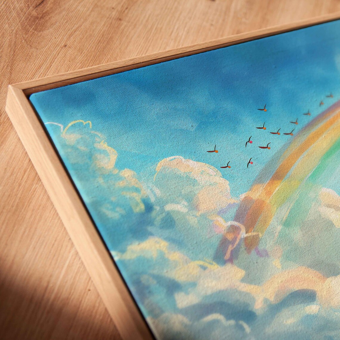 Pastel Rainbow Over Clouds and Birds, Nursery Art Print - Image 2