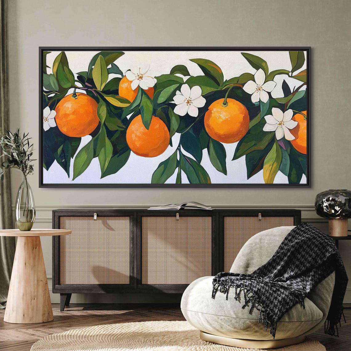 Ripe Oranges And Citrus Blossoms Botanical Painting Panoramic Print