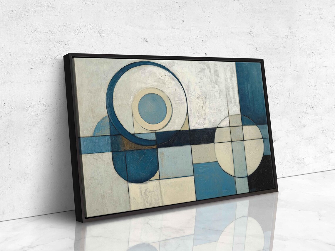 Blue Cream Geometric Circles Abstract Minimalist Modern Art Poster - Image 4
