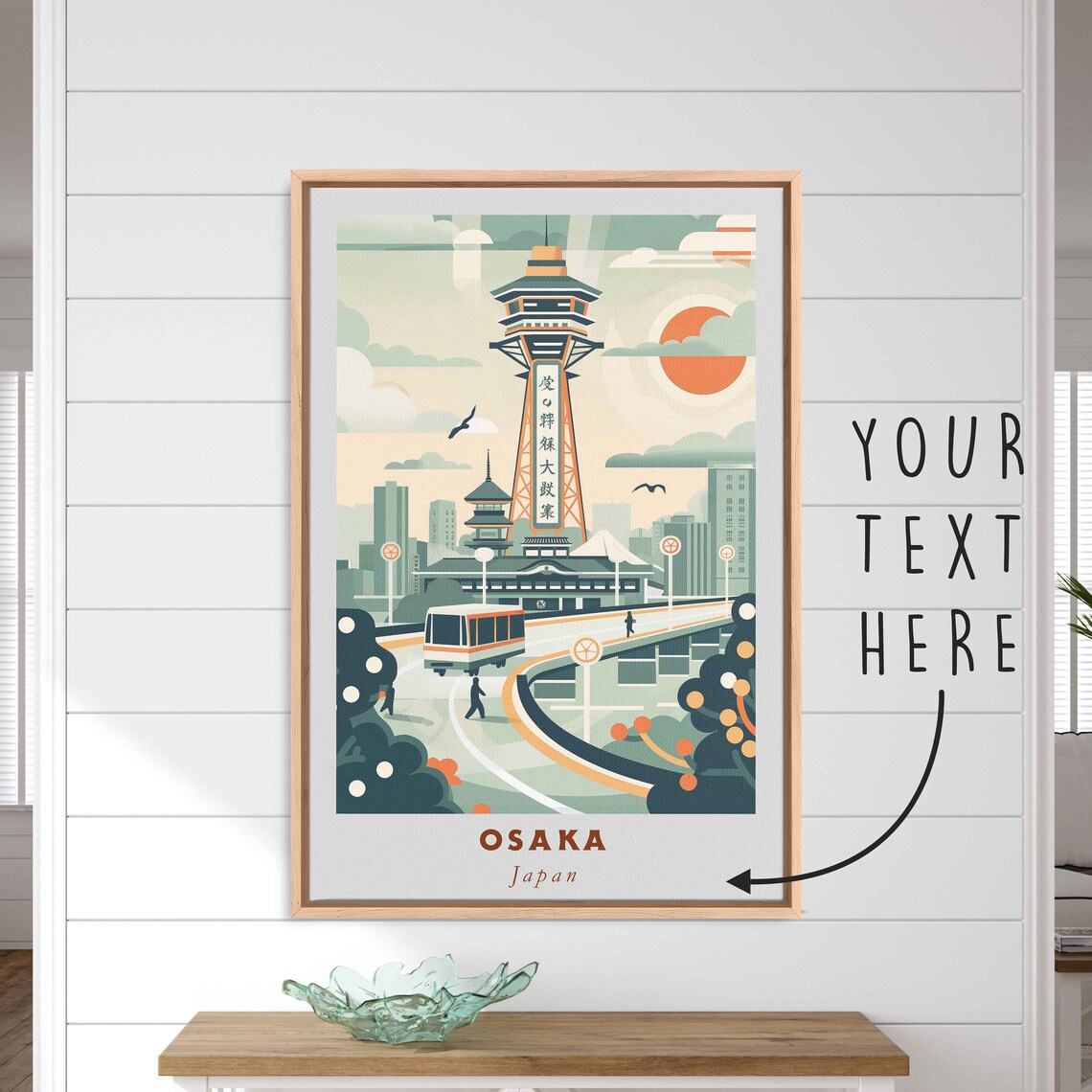 Osaka Japan Tsutenkaku Tower Retro Street Scene Travel Poster
