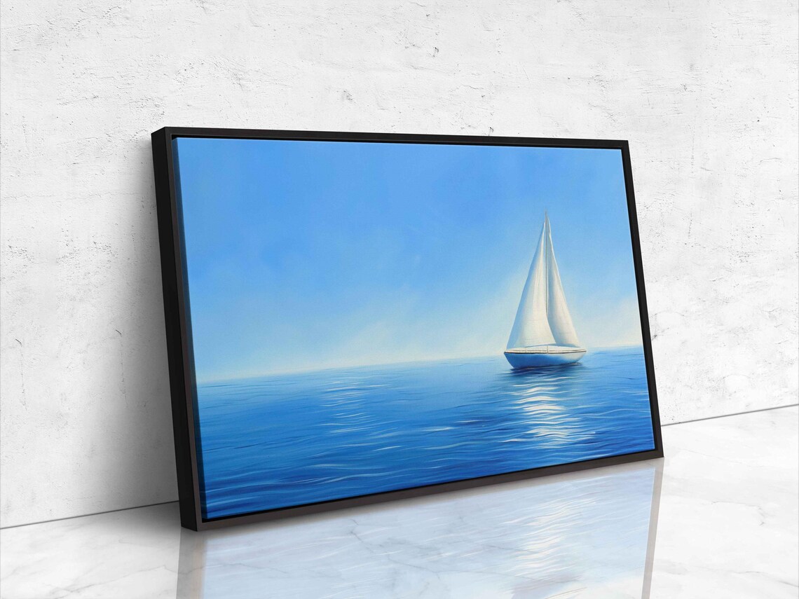 White Sailboat Sparkling Blue Ocean Bright Sunny Day Wall Poster - Image 4