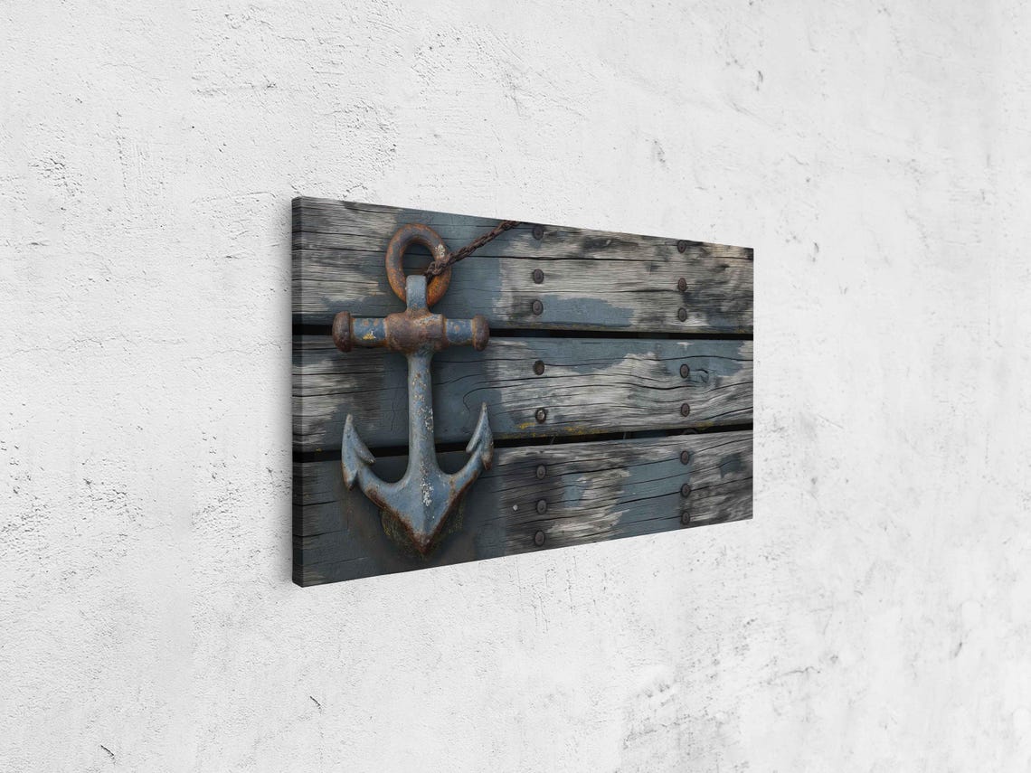 Weathered Rusty Anchor On Dark Wood Planks Rustic Nautical Poster - Image 4