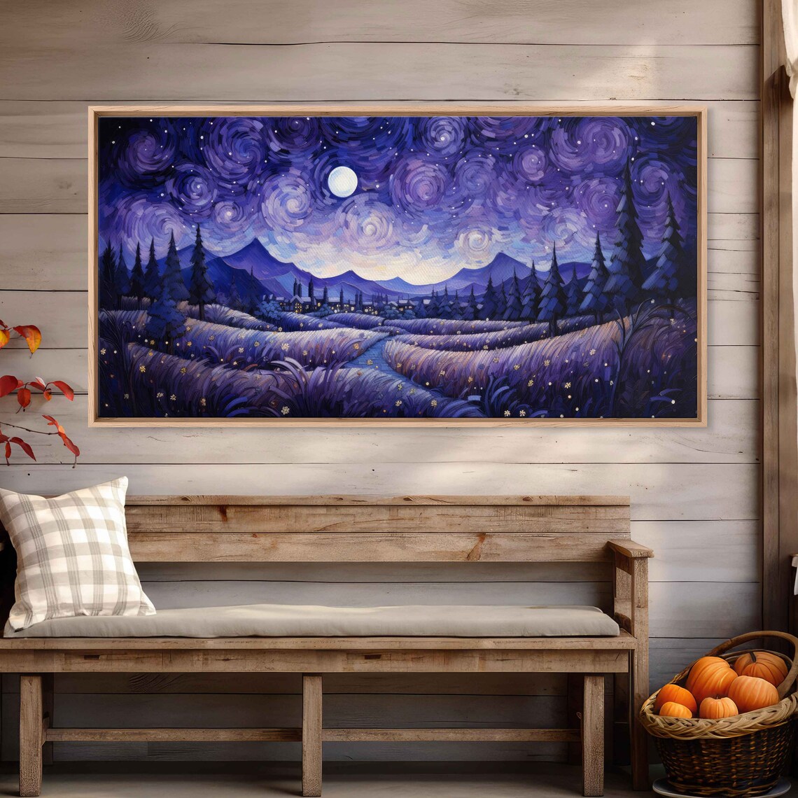Van Gogh Inspired Starry Night Moonlit Purple Valley Impressionist Poster - Image 2