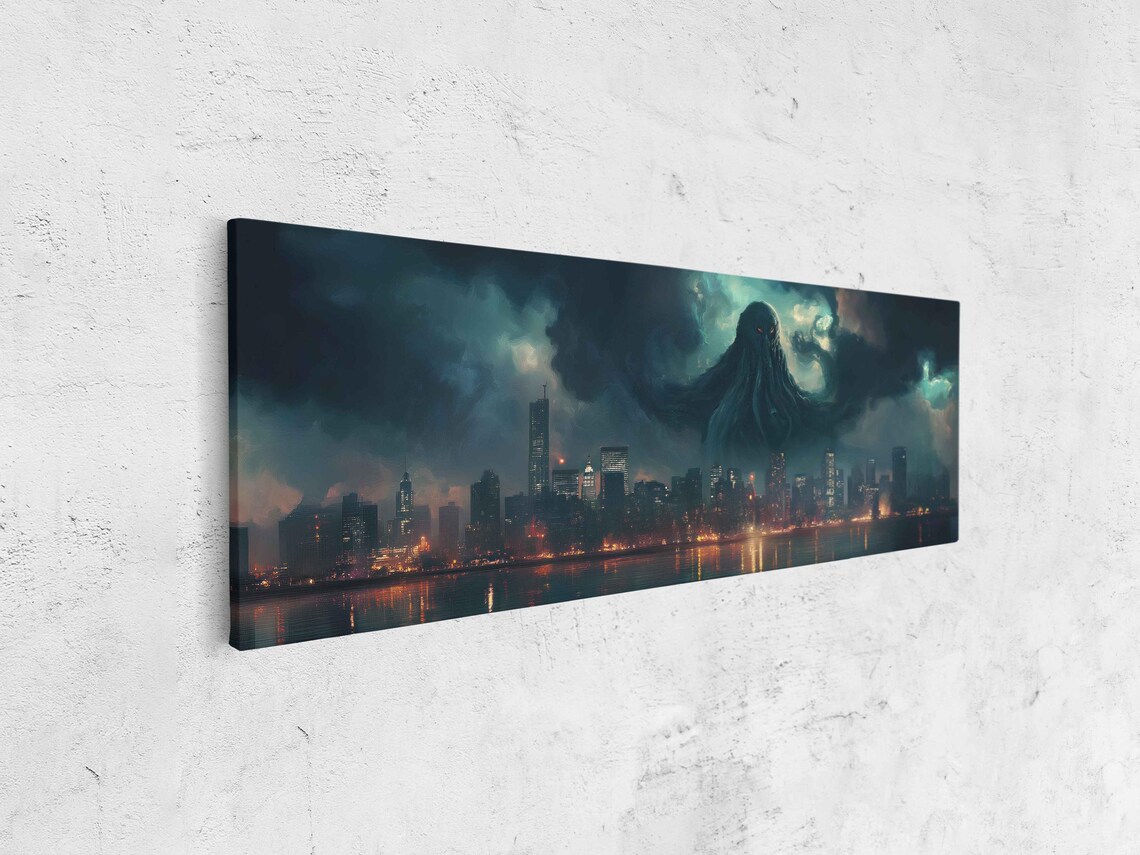 Cthulhu Towering Over City Skyline, Wall Art Print - Image 4
