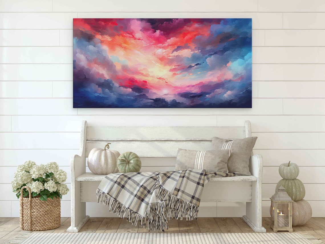 Amazing Colorful Clouds Abstract Painting Bright Vibrant Colored Clouds Print On Ready To Hang - Image 4