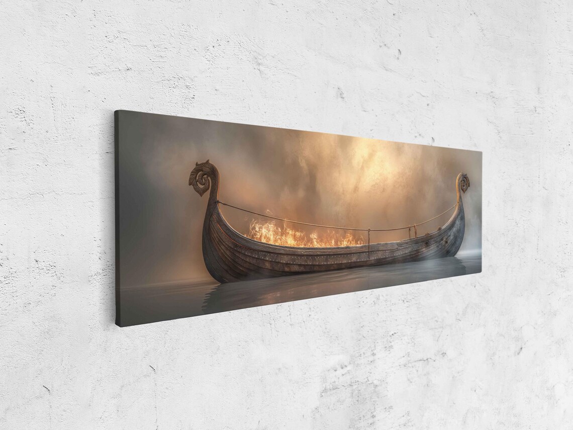 Viking Longship Set on Fire, Norse Nautical Art Print - Image 4