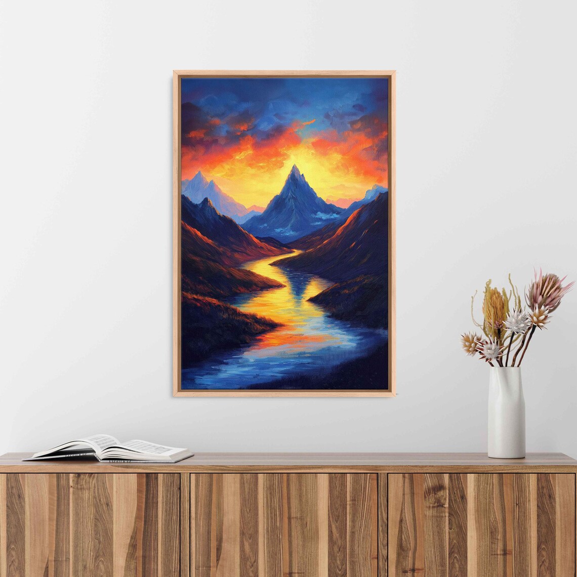 Mystical Mountain Landscape, Dramatic Peaks Sunset