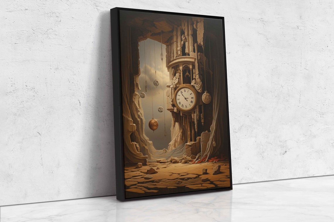 Surreal Grandfather Clock In Rocky Cave Desert Ruins Art Print - Image 4