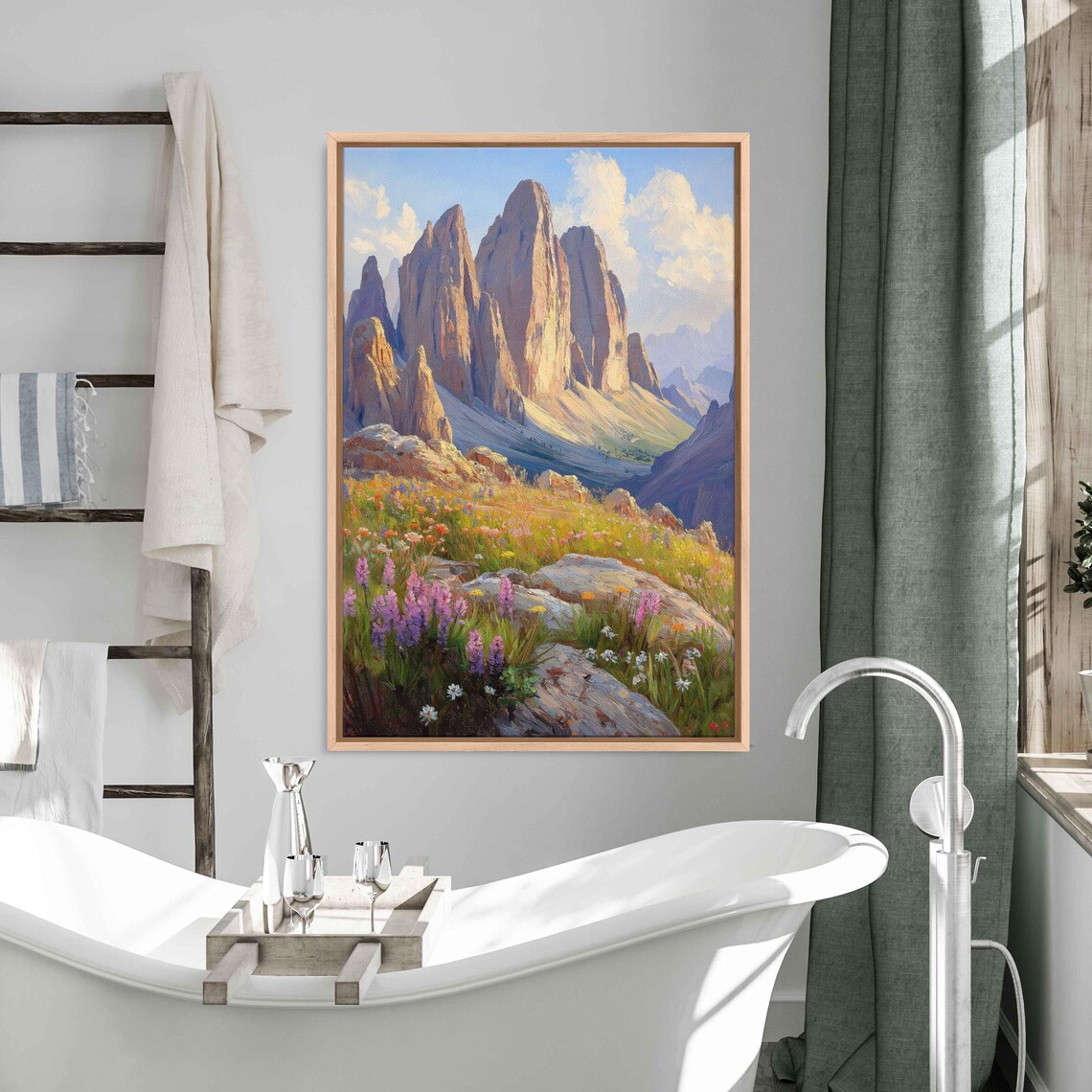 Dolomites Mountain Landscape Art Print, Wildflowers