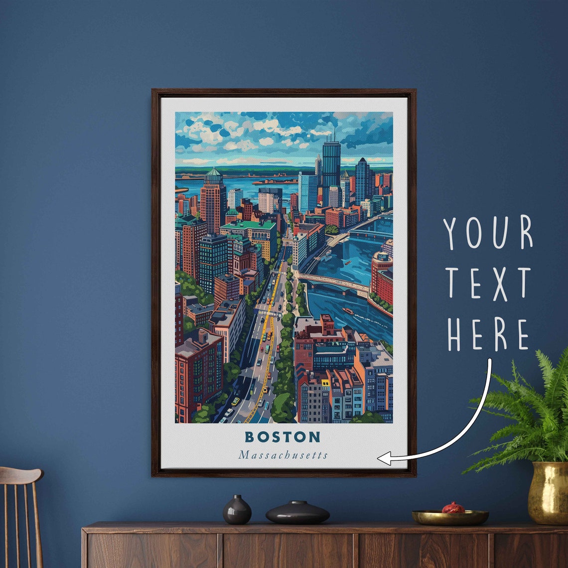 Boston Massachusetts Aerial Harbor Skyline Daytime River View Poster