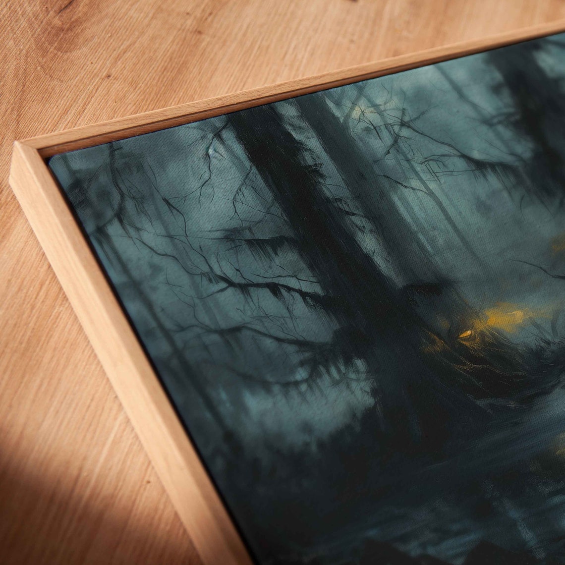 Misty Swamp Glowing Eyes Mangled Trees Foggy Moonlit Night Wall Art - Image 2