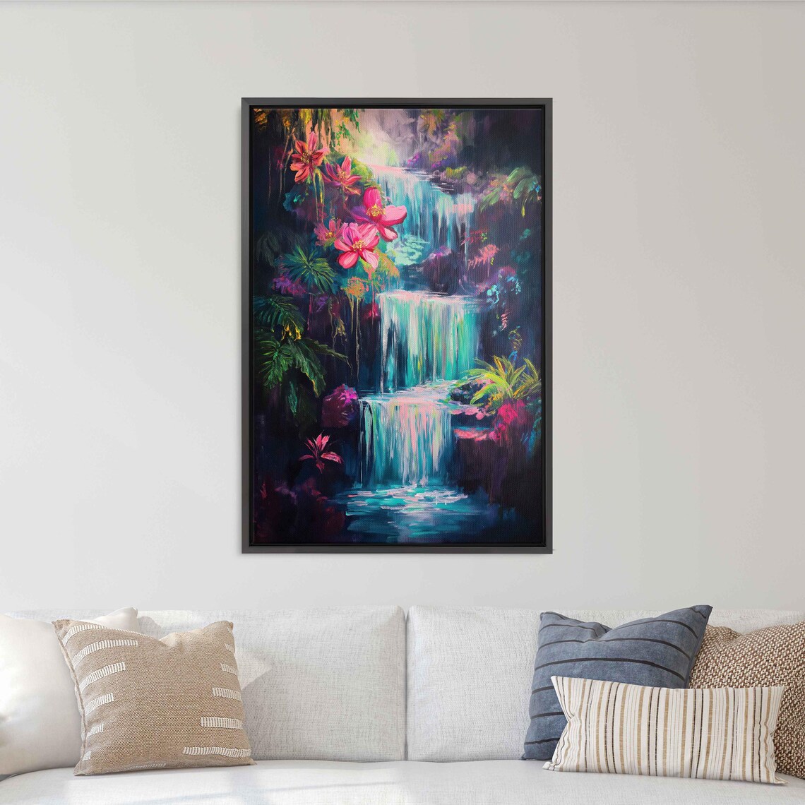 Exotic Neon Flowers Cascading Waterfall Art Print