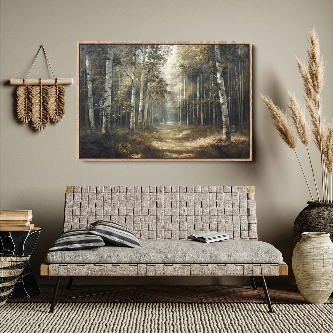 Lush Forest Birch Tree Path Wall Art Print Gift For Nature Lover Wooded Walkway Serene Outdoors Ready To Hang