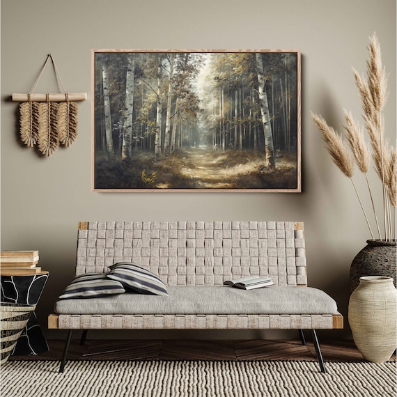 Lush Forest Birch Tree Path Wall Art Print Gift For Nature Lover Wooded Walkway Serene Outdoors Ready To Hang