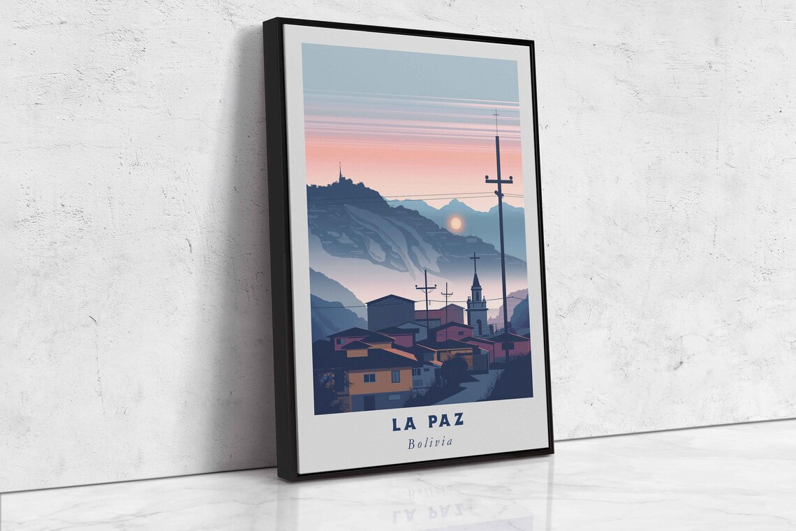 La Paz Bolivia Sunset Hillside Houses Vintage Travel Poster Art - Image 2