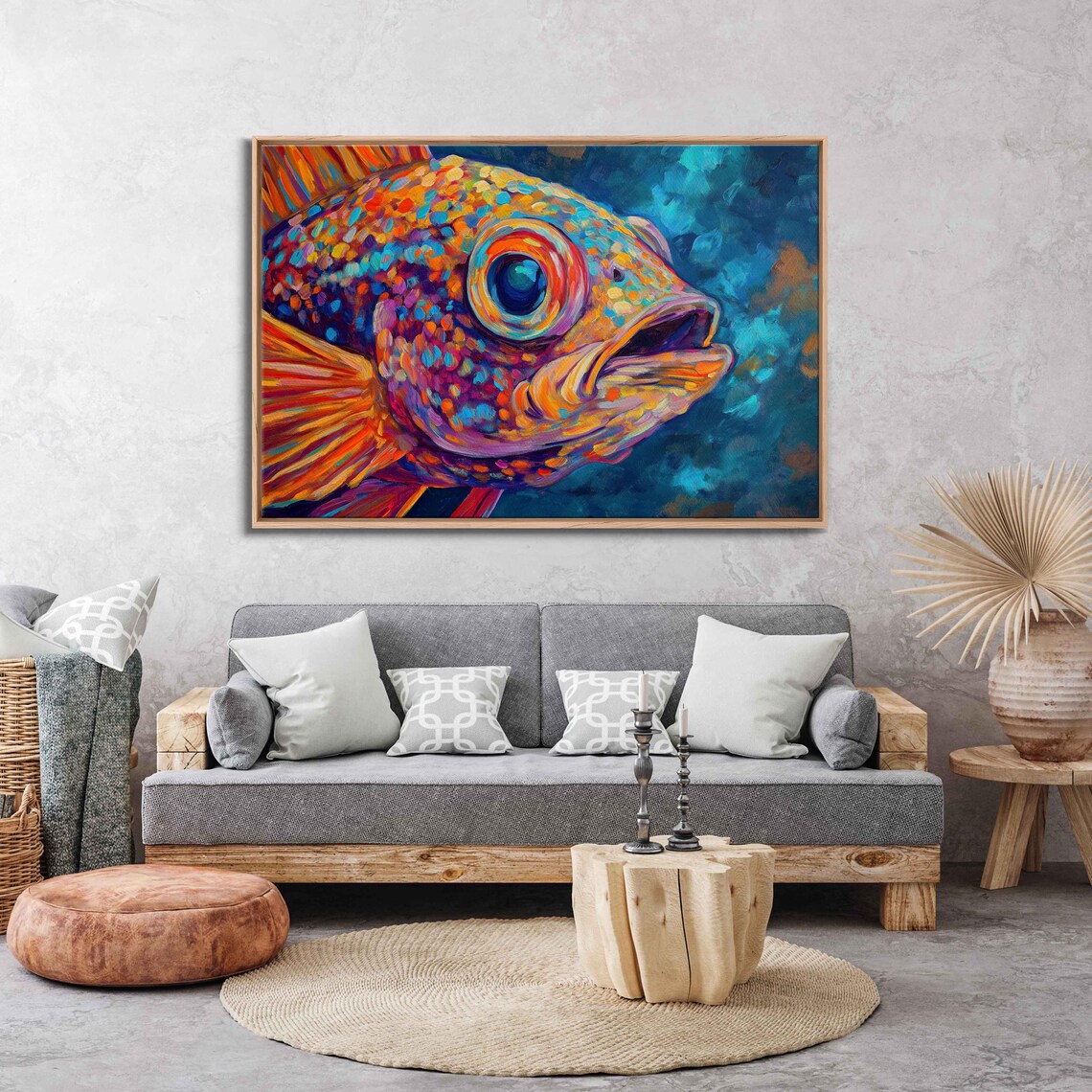 Vibrant Saltwater Fish Closeup Wall Art Print Intricate Scales Shimmering Colors
