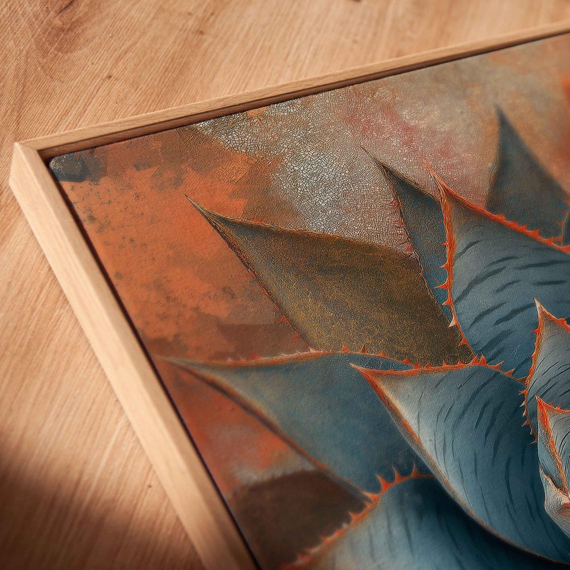 Blue Agave Rosette Close-Up With Fiery Orange Background Print - Image 2