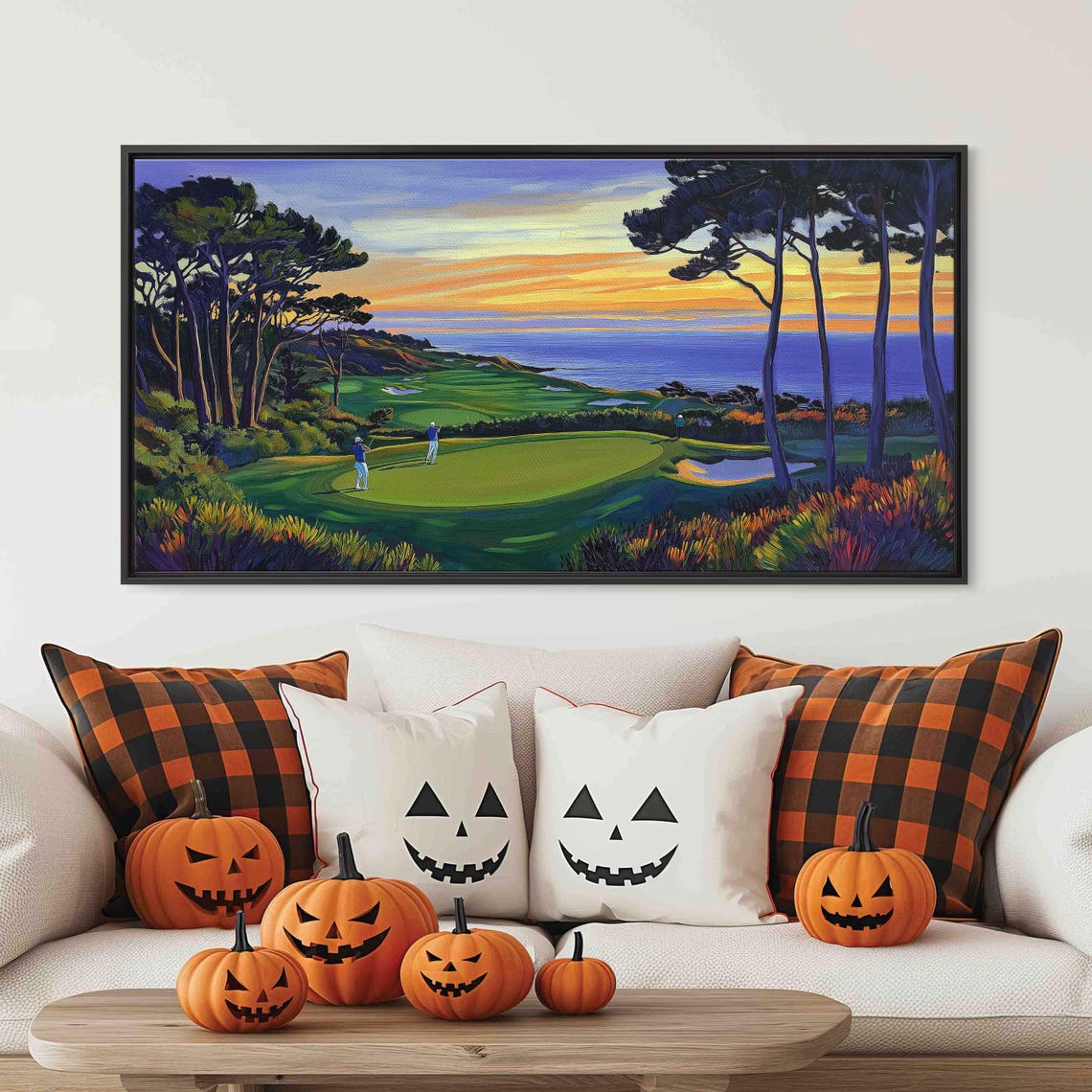 Coastal Golf Course Sunset Painting With Tall Pines Ocean View Poster - Image 3