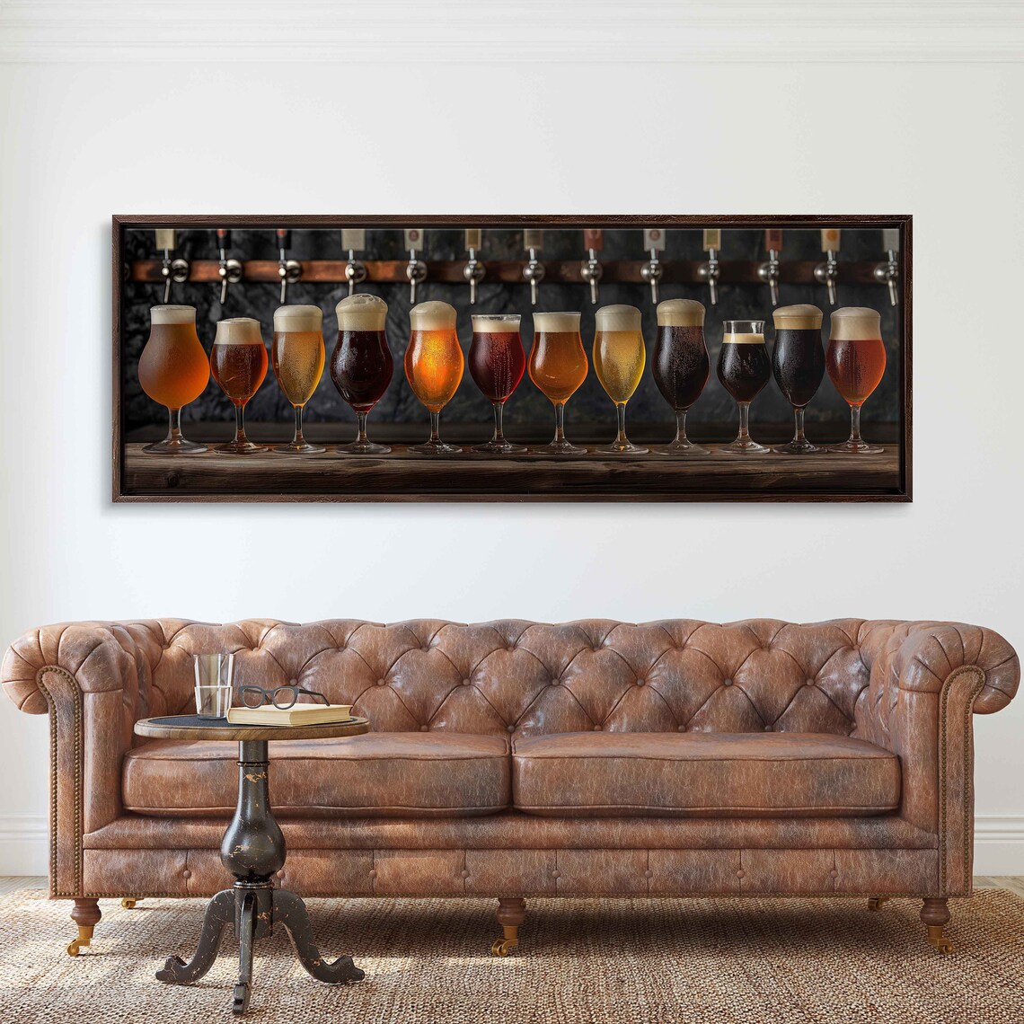 Draft Beer Row Twelve Glasses Taps Wall Panoramic Bar Photography Poster