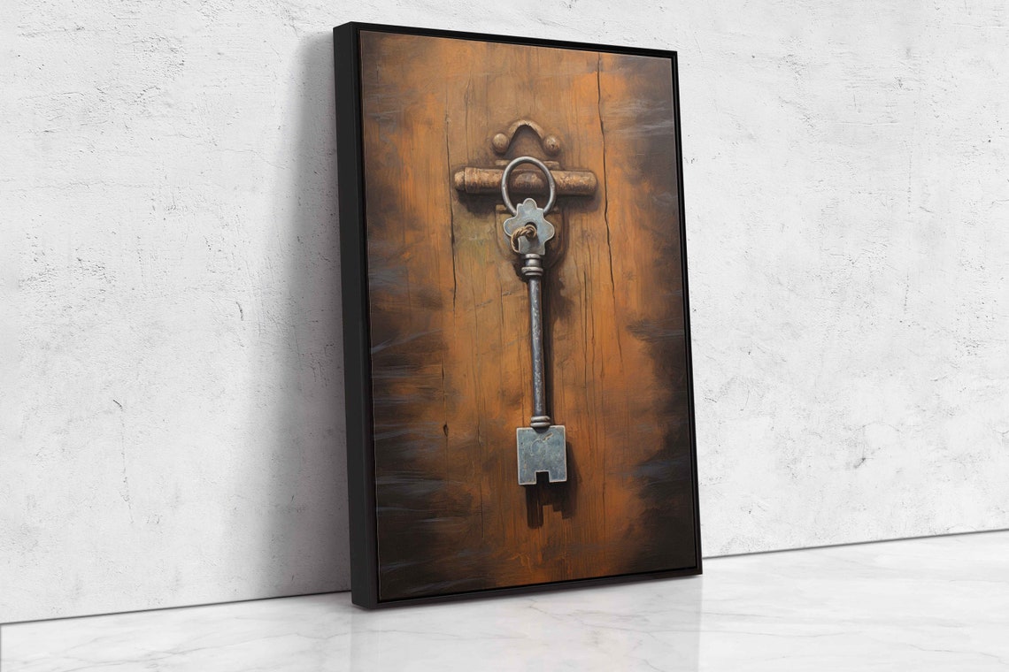 Rustic Key Hanging On Door Wall Art Print Old Worn Down Door Ready To Hang - Image 4