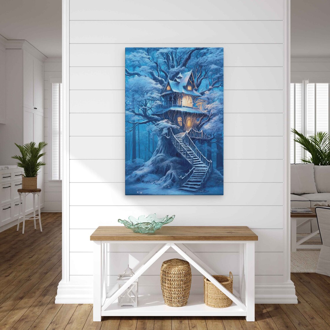 Snow-Covered Treehouse in Winter, Holiday Wall Art Print - Image 2
