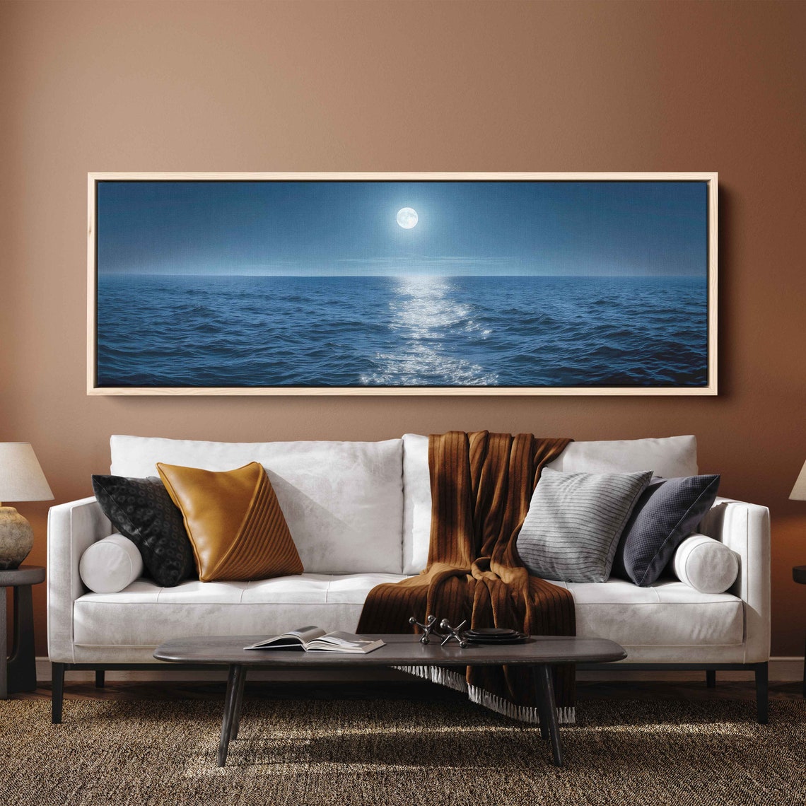Bright Full Moon Over Blue Ocean Waves Moonlight Reflection Poster - Image 3