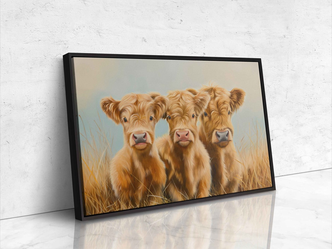 Baby Highland Calves Trio Golden Wheat Field Cute Cow Poster - Image 4