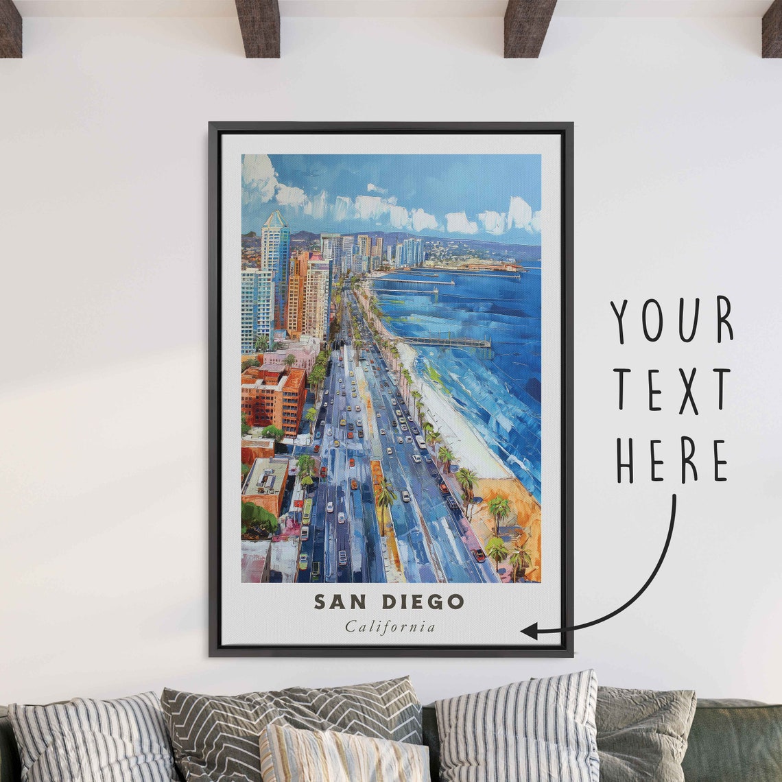 San Diego California Beachfront Skyline Aerial Travel Poster