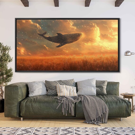 Air Whales Drifting Above Plains Wall Art Print