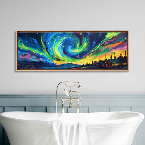 Stunning Northern Lights In Sky Over Village Acrylic Wall Art Print Van Gogh Inspired Starry Night Sky Ready To Hang