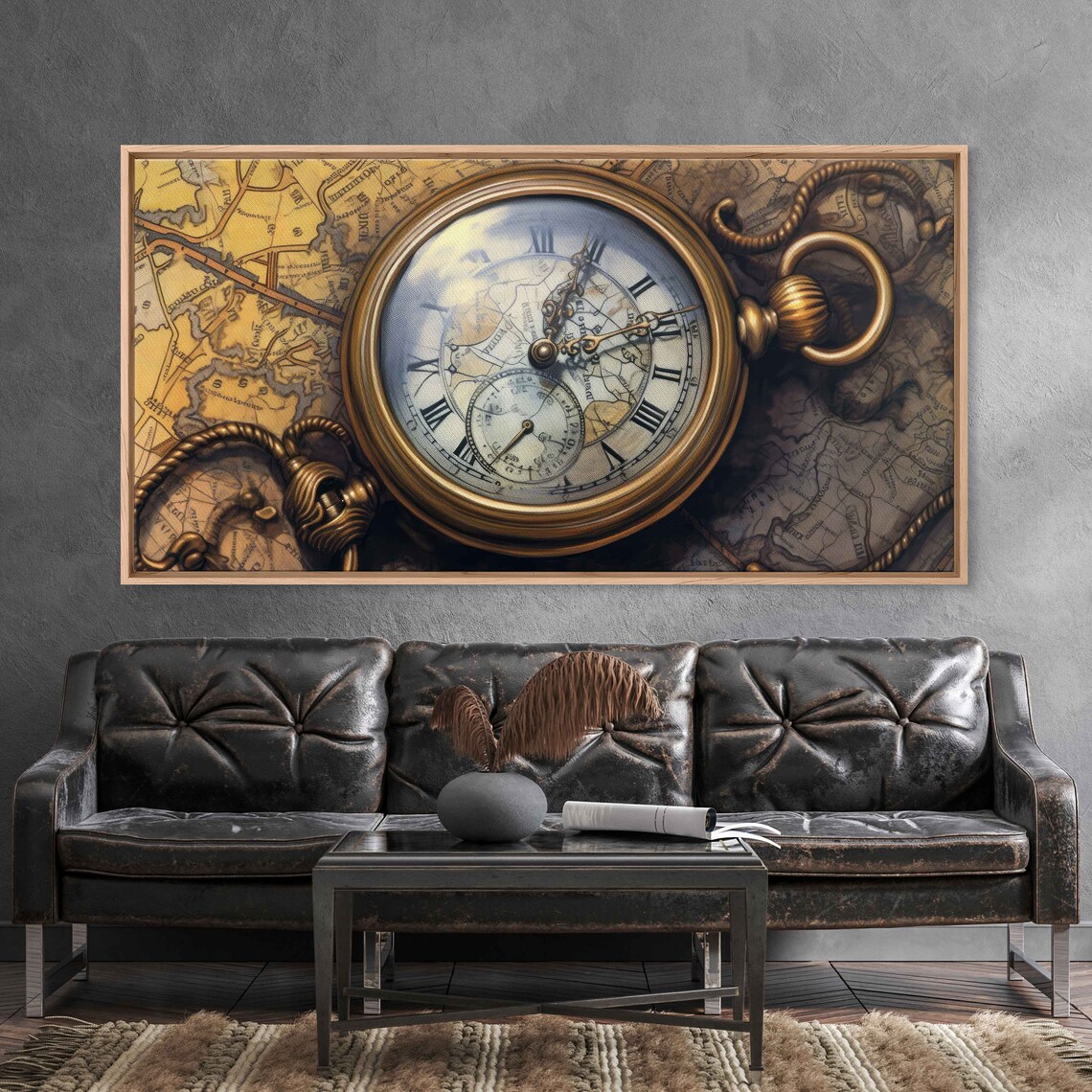 Antique Pocket Watch Vintage Map Still Life Classic Timepiece Print