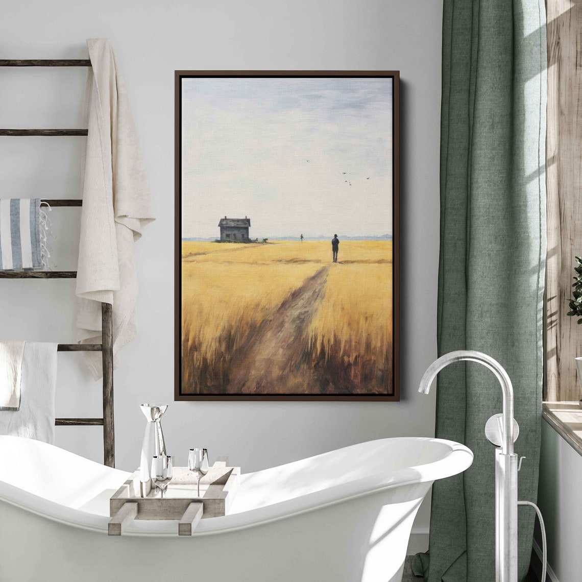 Home On A Wheat Field Rustic Wall Art Framed Print Impressionist Art Countryside Painting Reproduction Print - Image 2