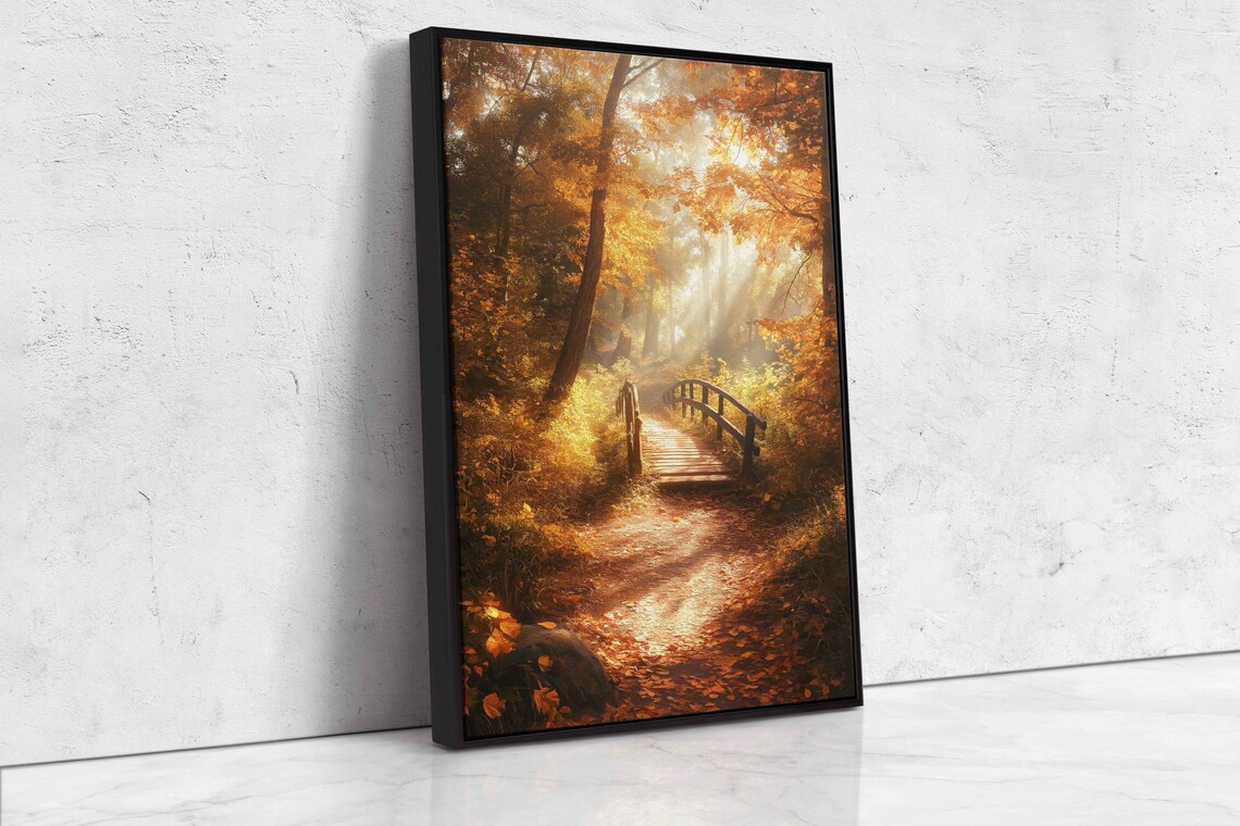 Autumn Forest Path With Bridge, Nature Scene - Image 4