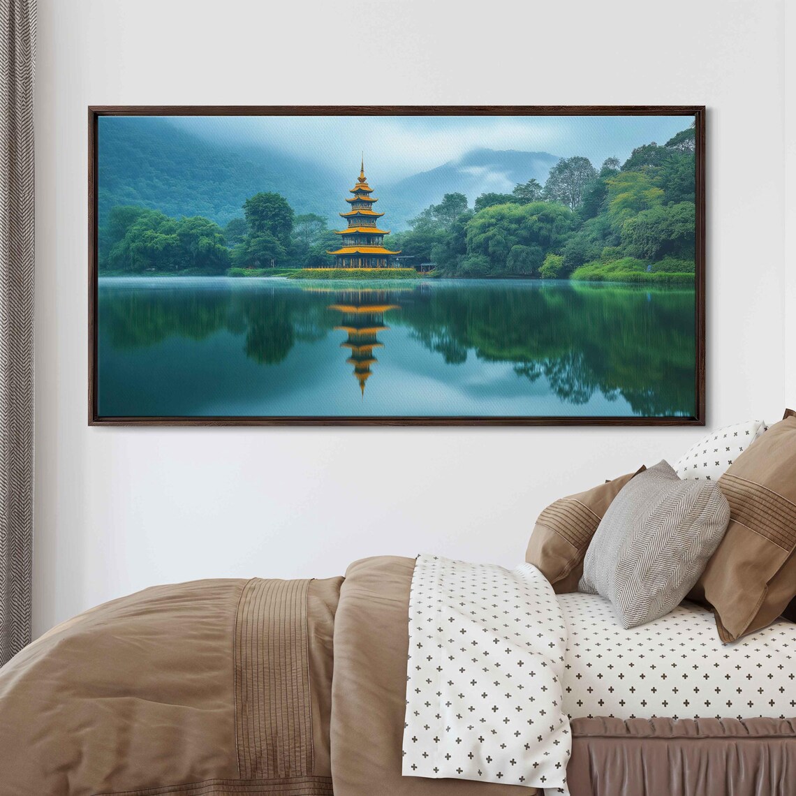 Tranquil Lake With Buddhist Pagoda, Serene Reflection