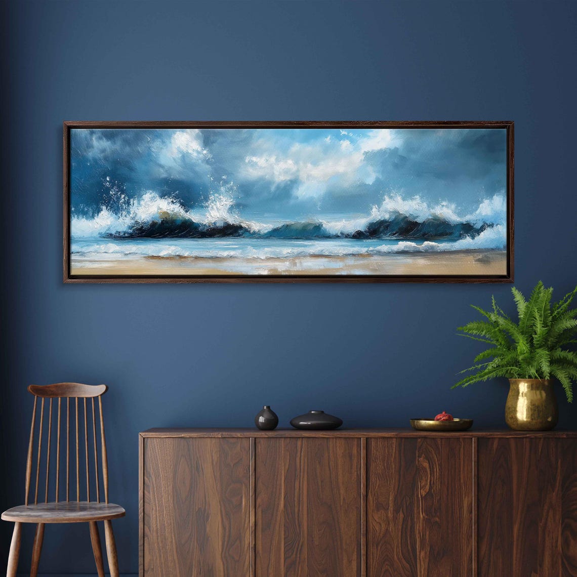 Stormy Ocean Waves Dramatic Cloudy Sky Moody Seascape View Poster