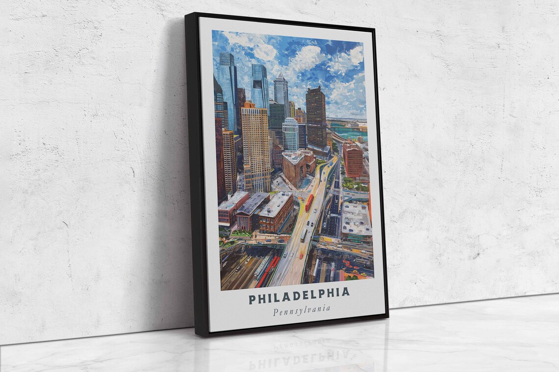 Philadelphia Pennsylvania Center City Skyline Blue Sky Travel Poster - Image 2