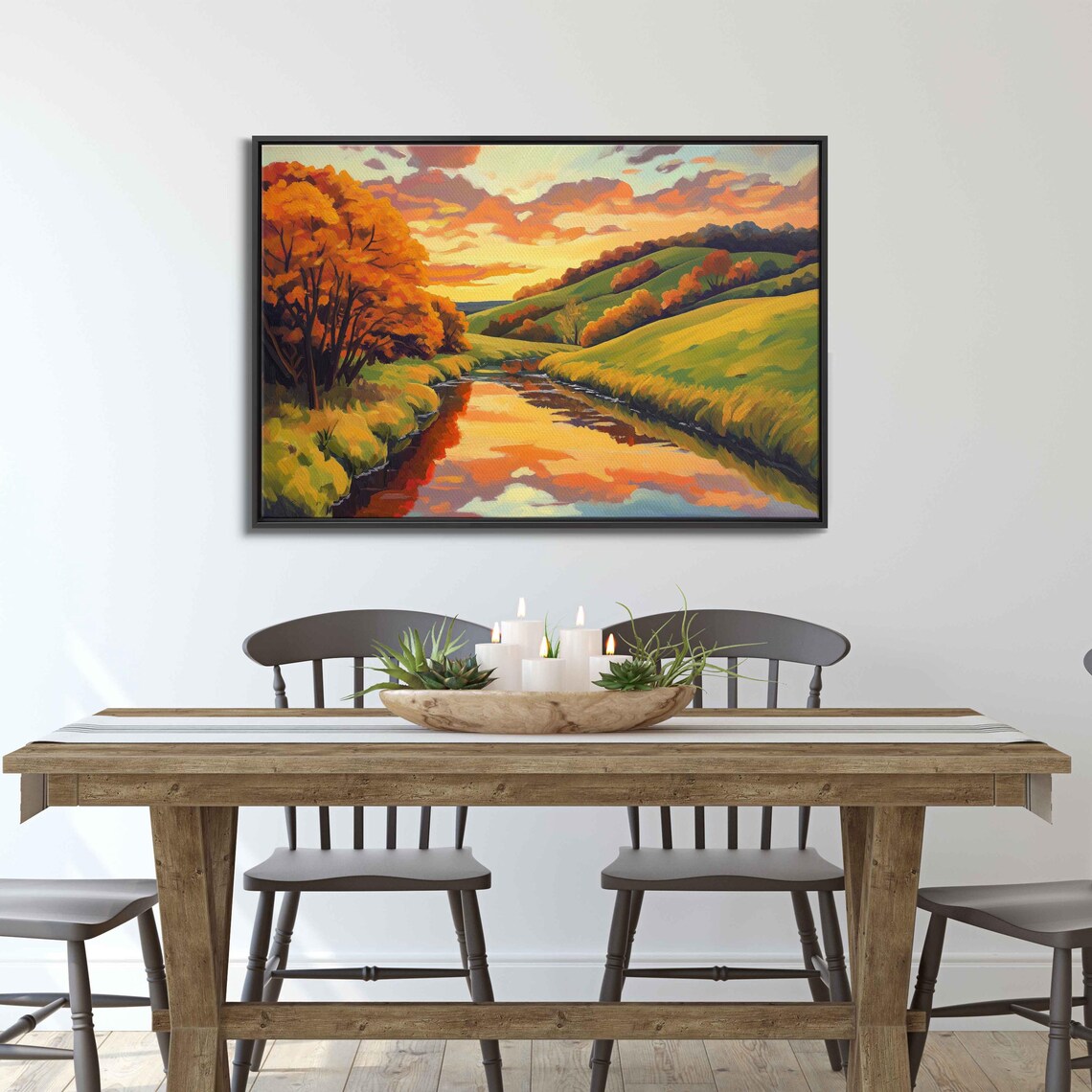 Serene Countryside Landscape, Autumn Foliage Stream