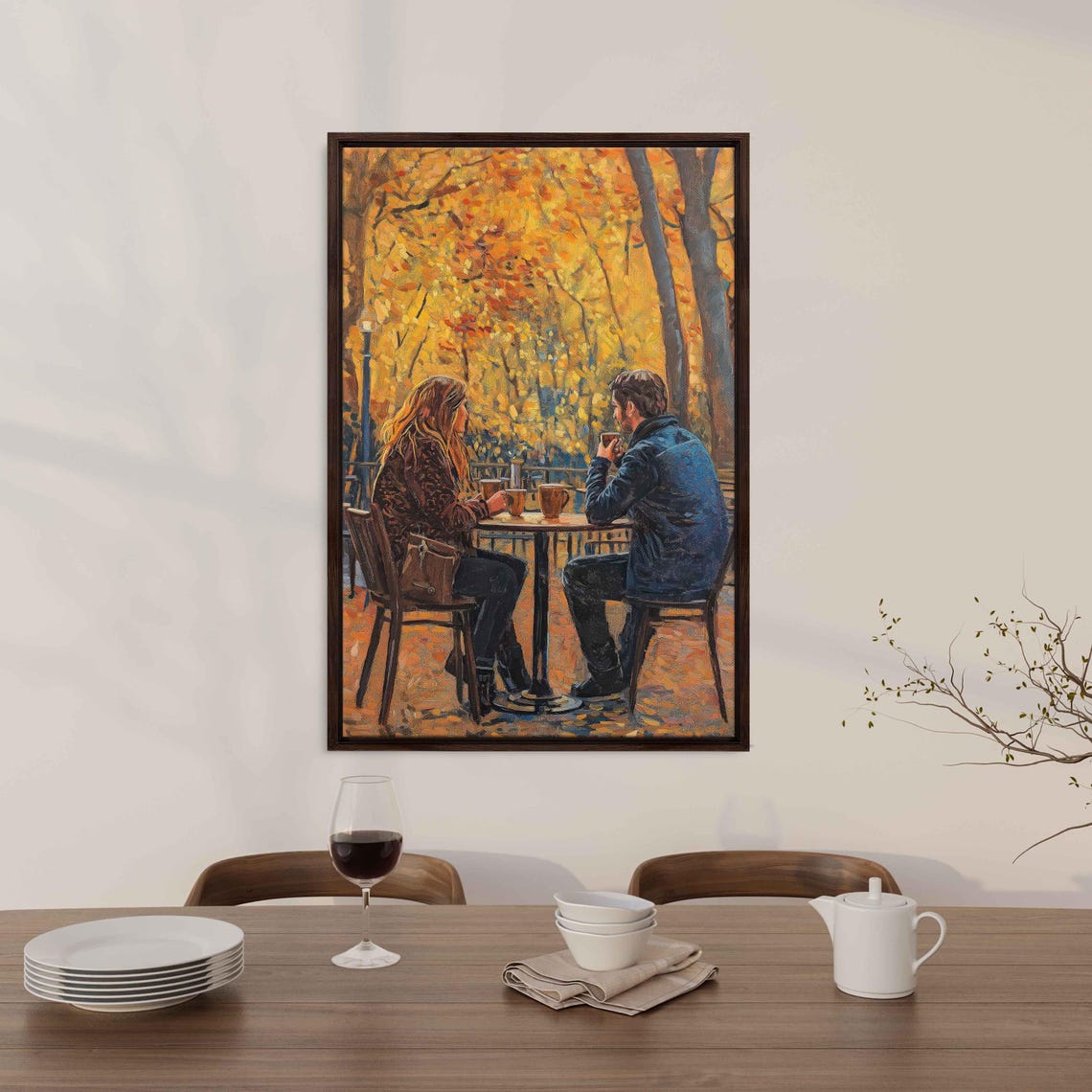 Romantic Coffee Date At Outdoor Cafe Amid Fall Foliage Art Poster