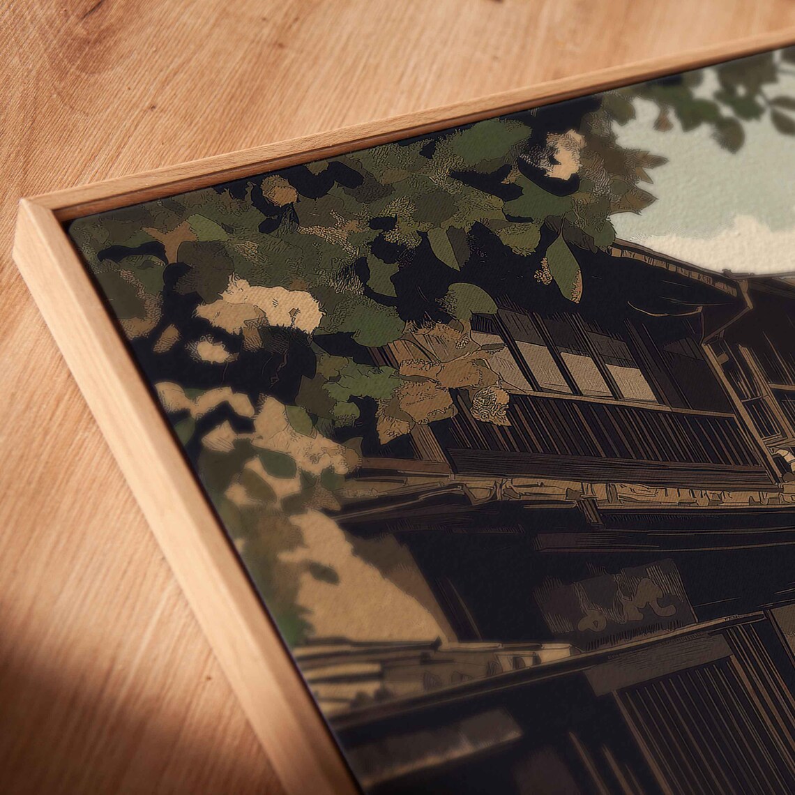 Ancient Kyoto Street Vintage Style Lanterns Traditional Houses Poster - Image 2