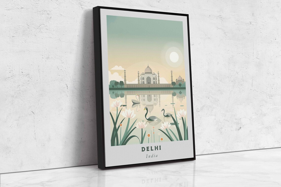 Delhi India Swans Lotus Monument Reflection Art Travel Poster - Image 2