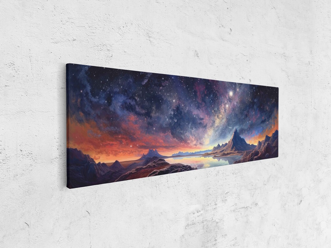Celestial Starry Night Sky Mountain Lake Milky Way Panoramic Landscape Poster - Image 4