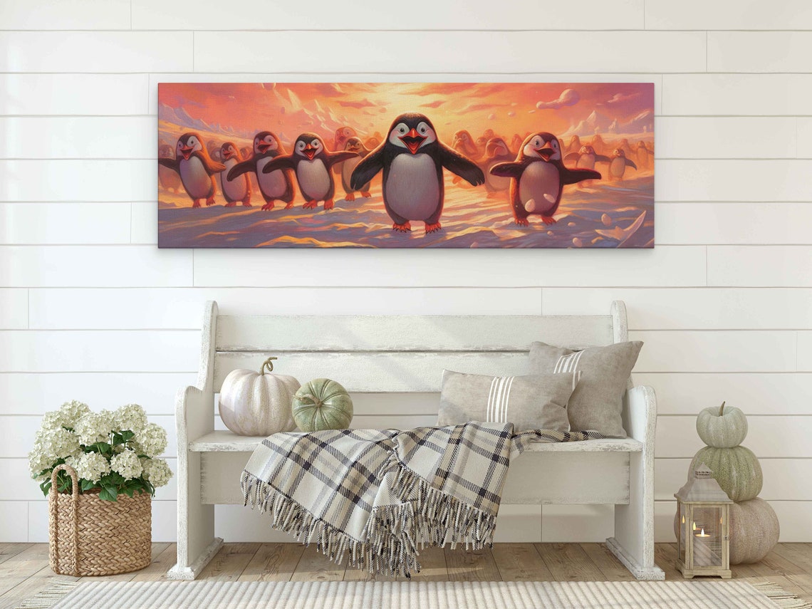 Cute Happy Arctic Penguins Panoramic Wall Art Framed Print Ready To Hang Living Room Decor Nursery Wall Art - Image 2