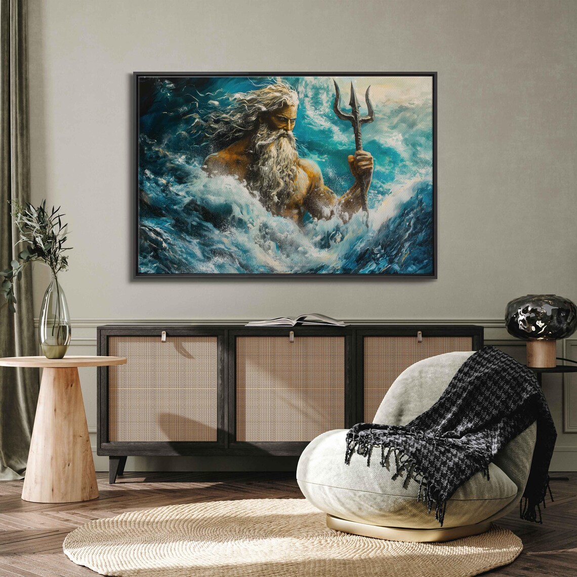 Poseidon Greek God Of The Sea Rising From Crashing Ocean Waves Trident Art Poster - Image 3