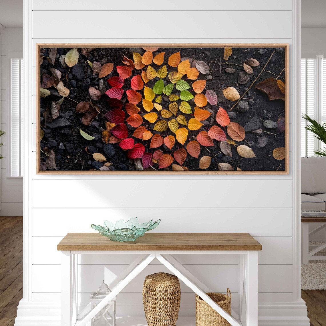 Autumn Leaves Spiral Mandala Land Art Dark Stones Nature Poster - Image 3