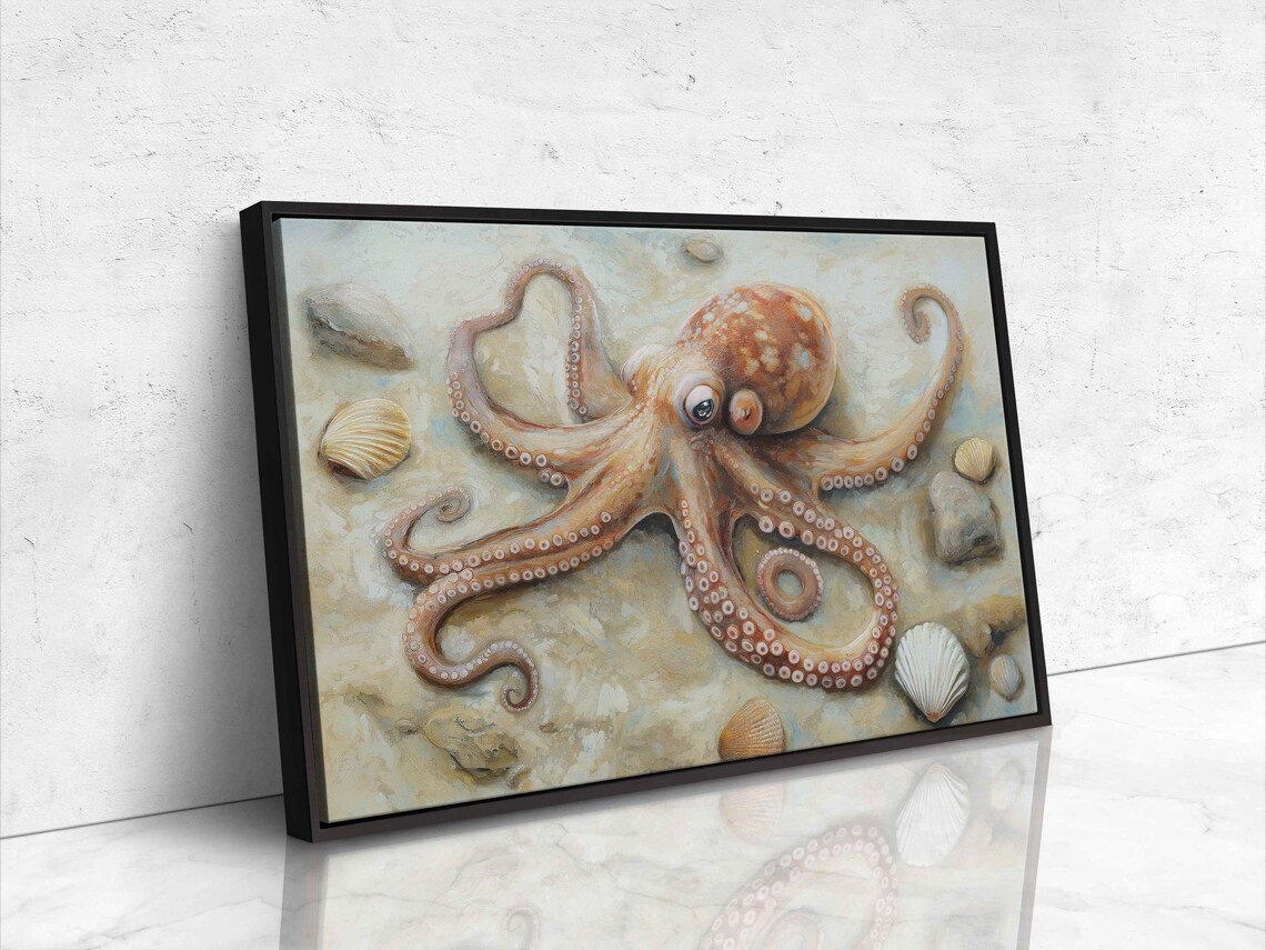 Octopus Camouflaging Art Print, Ocean Floor Sandy Tones - Image 4