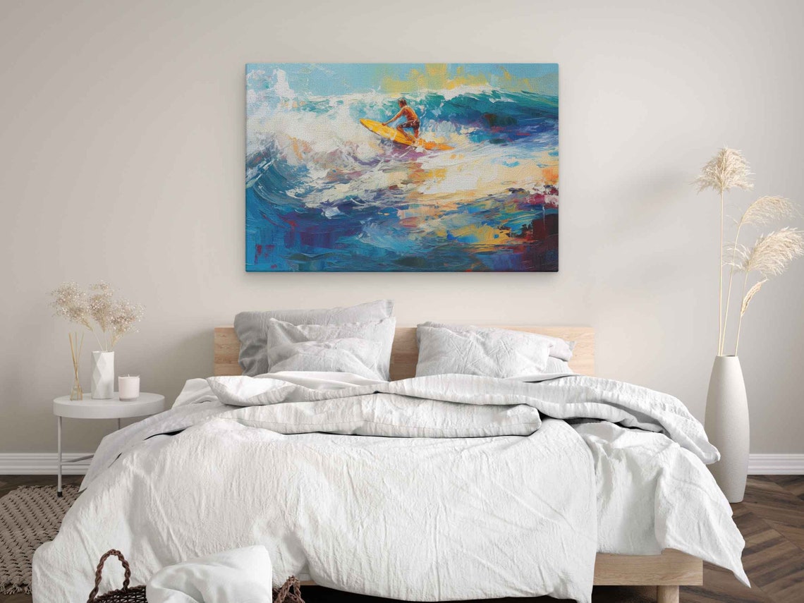 Surfing Oil Painting Textured Waves Print On Ready To Hang Gift For Surfer - Image 3