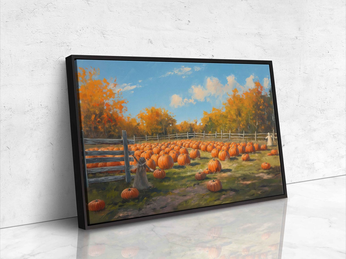 Pumpkin Patch Field Scarecrow Autumn Trees Harvest Farm Poster - Image 4